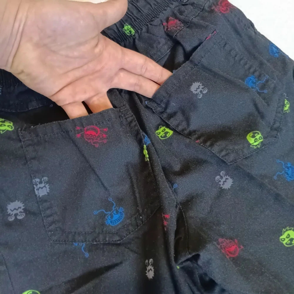 365 Kids Sz 8 Black Shorts With Fun Monsters All Over